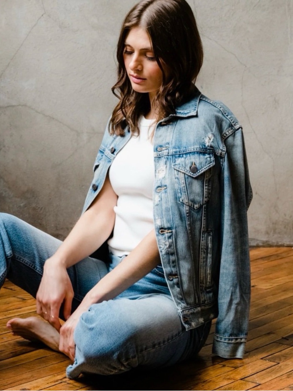 Able Merly Distressed Denim Jacket - Light Blue